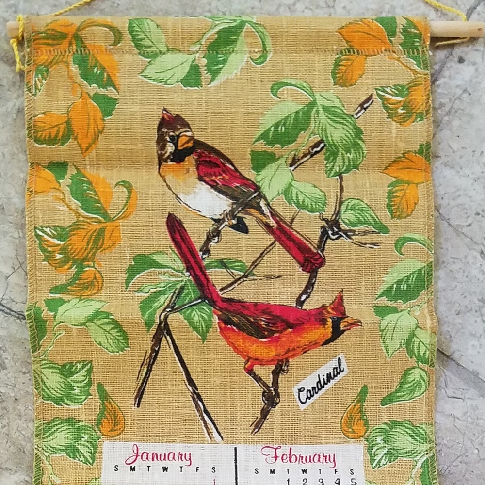 Vintage 1977 linen kitchen towel/wall art birds ca